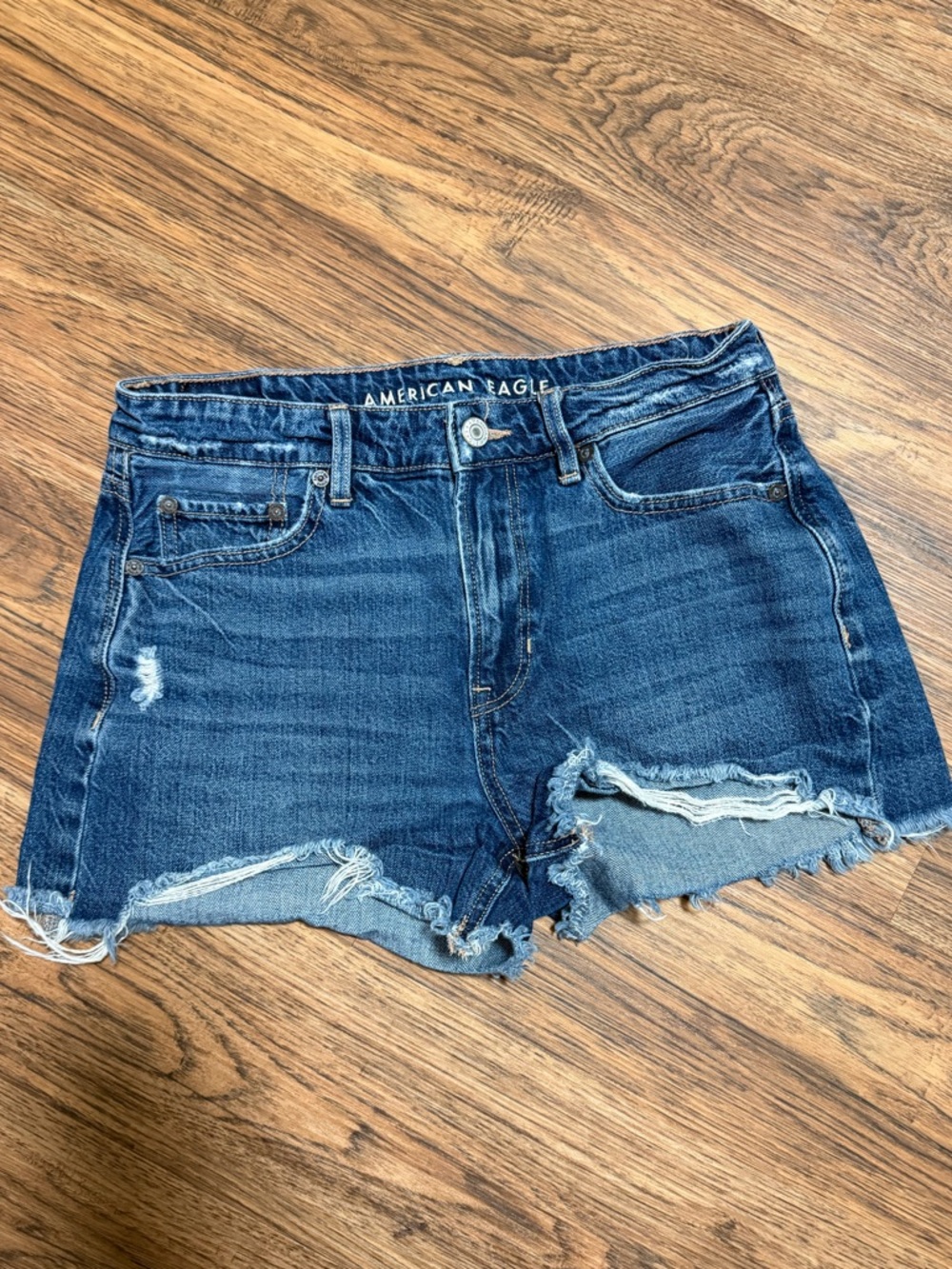 American Eagle Outfitters Distressed Jean Shorts in Blue